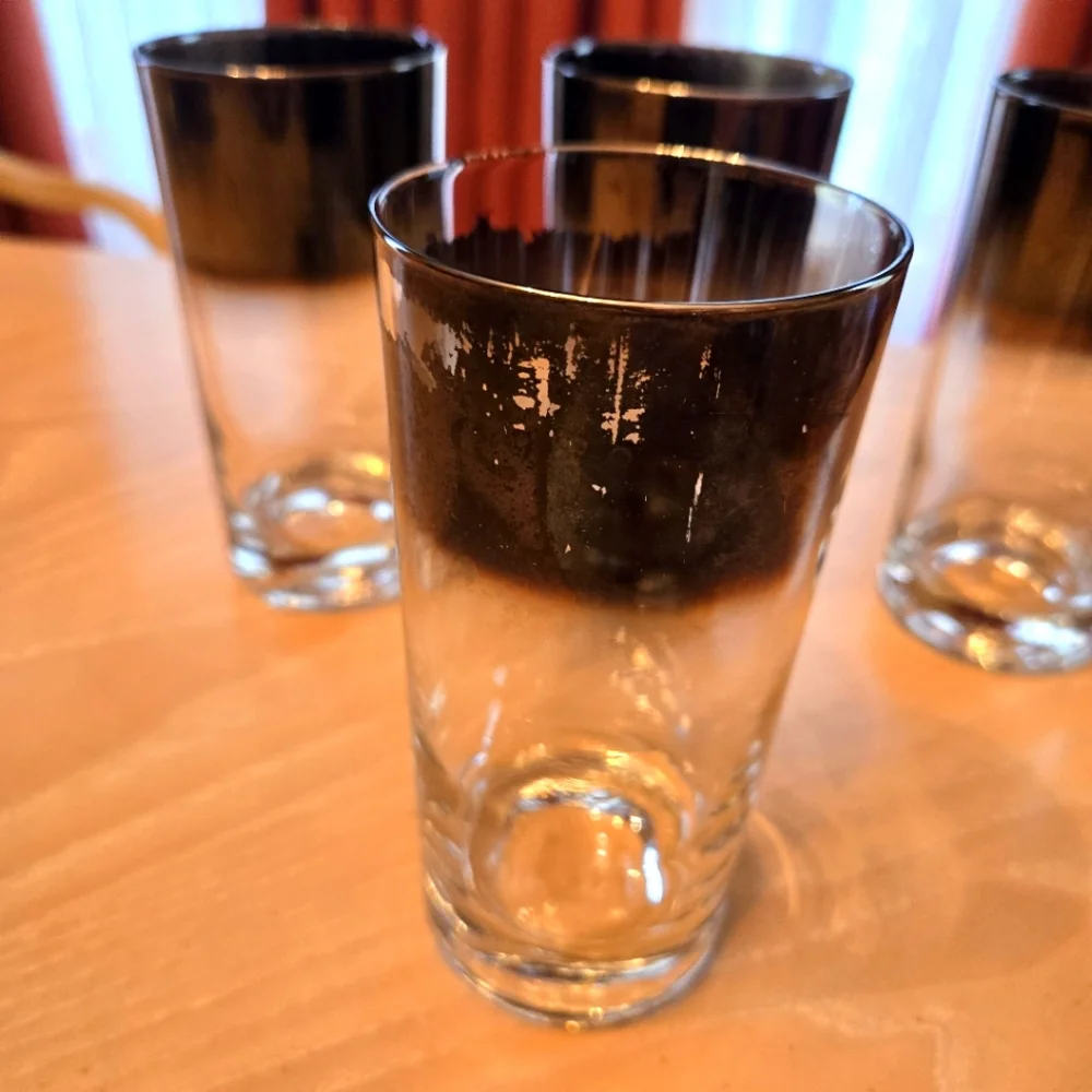 4 Vintage Tumbler Bar Glasses, Bronze/Gold Shading